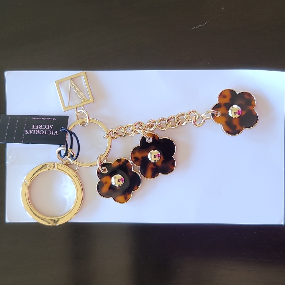 Victoria Secret Logo and Flowers Key Chain NWT